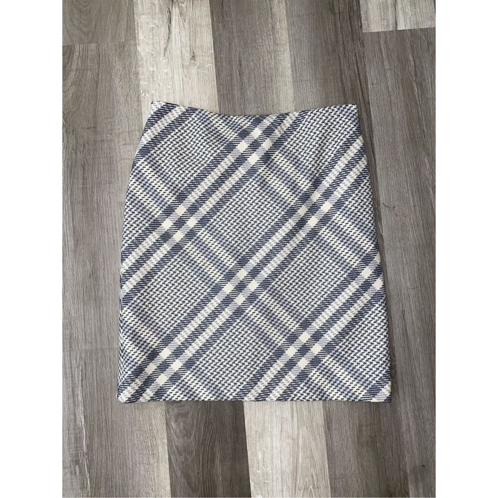 Ann Taylor Blue and White Plaid Pencil Skirt